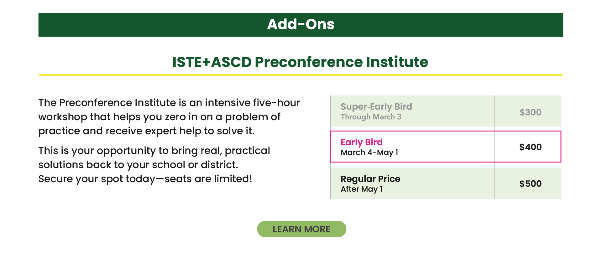 ISTELive 25 Pricing Grid - Preconference Institutues