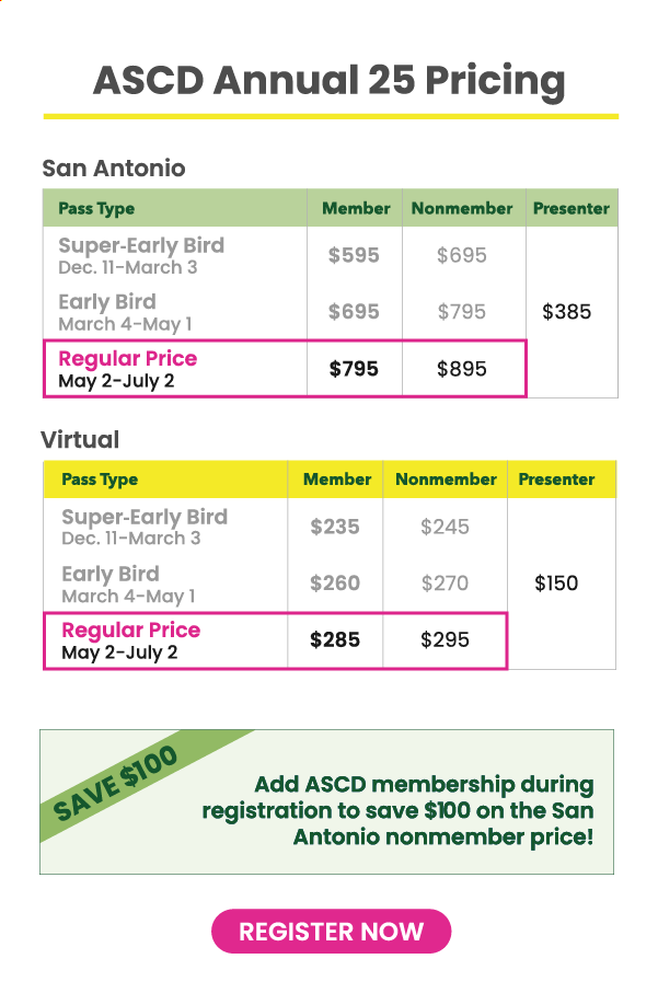 ASCD Annual Conference 25 Pricing Grid - Register Now