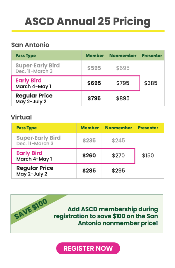 ASCD Annual Conference 25 Pricing Grid - Register Now